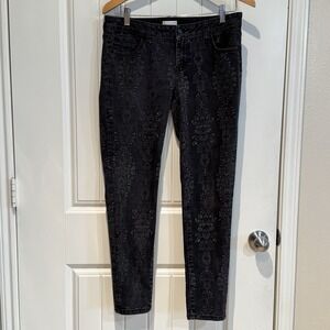 Bisou Bisou Baroque Flocked Skinny Jeans Paisley Scroll Print Women 10‎